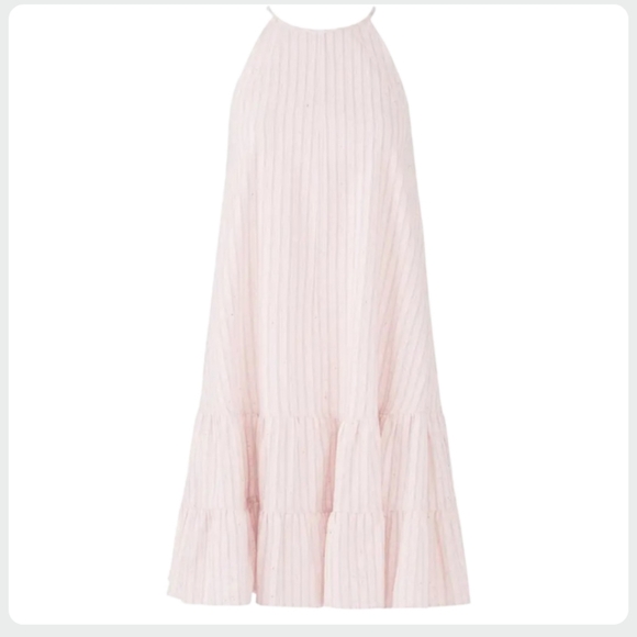 Rebecca Taylor Pink Striped Halter Dress Tiered Ruffle Hem Size 8 - Picture 6 of 12